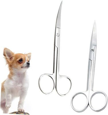 Ножиці для грумінгу тварин з нержавіючої сталі, 2 шт. (пряма та вигнута насадки)