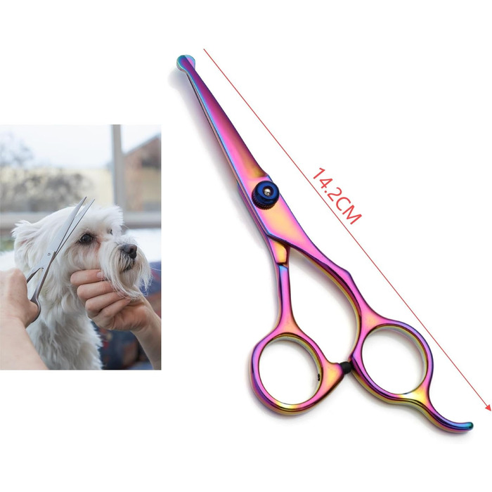 Професійна 5-в-1 фен-щітка для собак, з нержавіючої сталі, з безпечними закругленими кінцями, пряма та філірувальна/вигнута ножиці, плоска ножиця/ножиці для зубів, гребінець