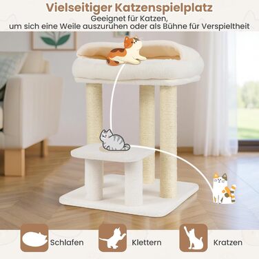 Дерев'яний кігтеточка для котів COSTWAY Klein, 61 см, білий. З м'якою лежанкою, великою основою та сизалевими стовпчиками. Кліматичний комплекс для котів, ігровий центр.