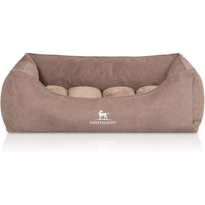 Ортопедичне собаче ліжко Knuffelwuff Baltimore 120x80 см з двостороннім килимком-гармошкою. Знімний, пральний чохол. Підходить для собак великих, середніх та маленьких порід (Бежевий, 120 x 80 x 25 см)