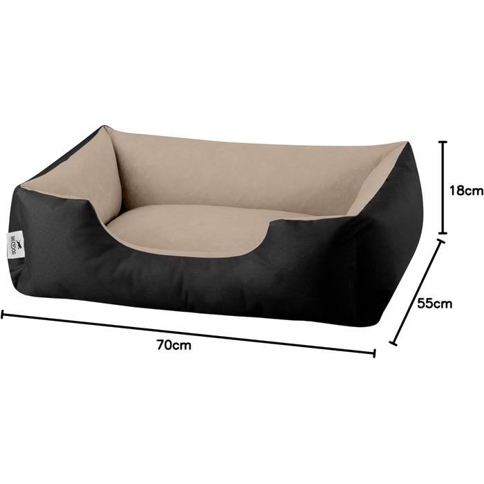 Лягушковий лежак для собак BedDog M - м'яка подушка, корзина, диван, лежанка для маленьких собак, чорний/бежевий, 70x55x18 см, знімний чохол