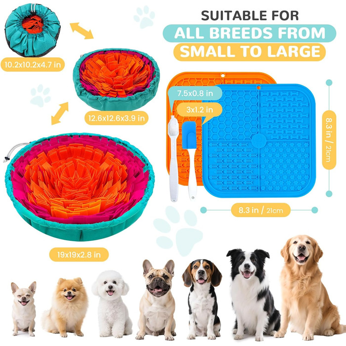 Нюхальна килимок для собак великих порід та силіконовий килимок для ласощів, інтерактивна іграшка-головоломка, щоб собака був зайнятий, розвиваюча нюхальна килимок для повільного годування. В комплекті: 1 великий (76,2 x 45,7 см) + 1 маленький (20,3 x 20,