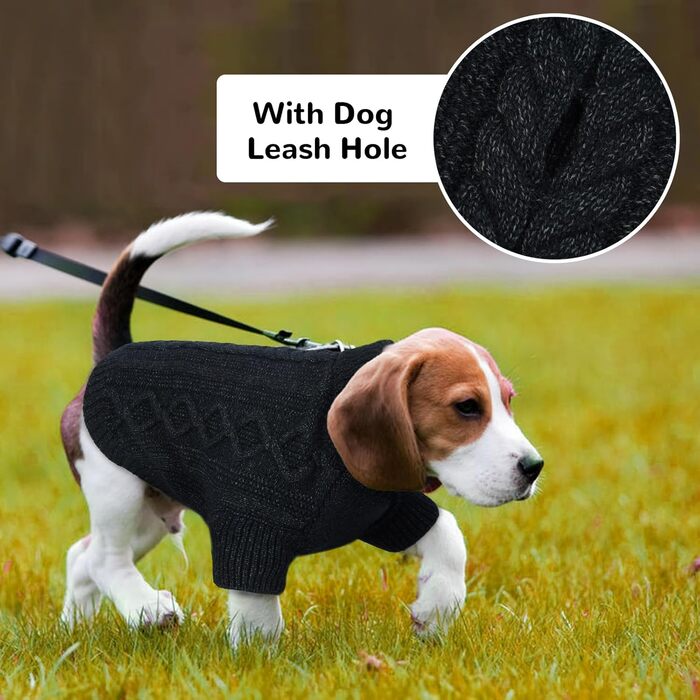 Чорний пуловер для котів та собак, теплий, з отвором для повідка, розміри S, XXL