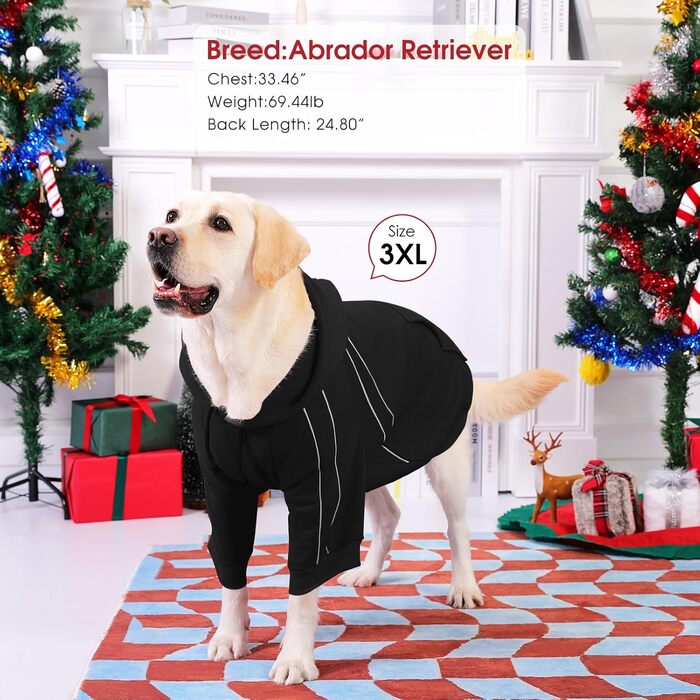 Теплий зимовий пуловер для собак ASENKU з флісу з відбиваючими смугами для маленьких собак XS, толстовка для собак з капюшоном та кишенями, куртка для собак з отвором для шлейки, м'яка та дихаюча зимова одяг для собак XS чорного кольору