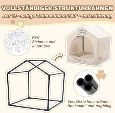 Будка для собак Jiupety, внутрішня, розкладна, для собак 4-9 кг, розмір M, 43x43x43 см, бежева