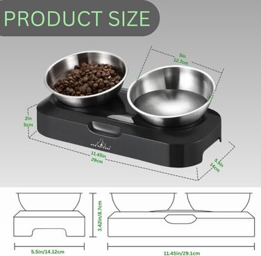 Підвищені годівниці для котів H&A Petcare: набір з 2 мисок під кутом 0 та 15°, з нержавіючої сталі