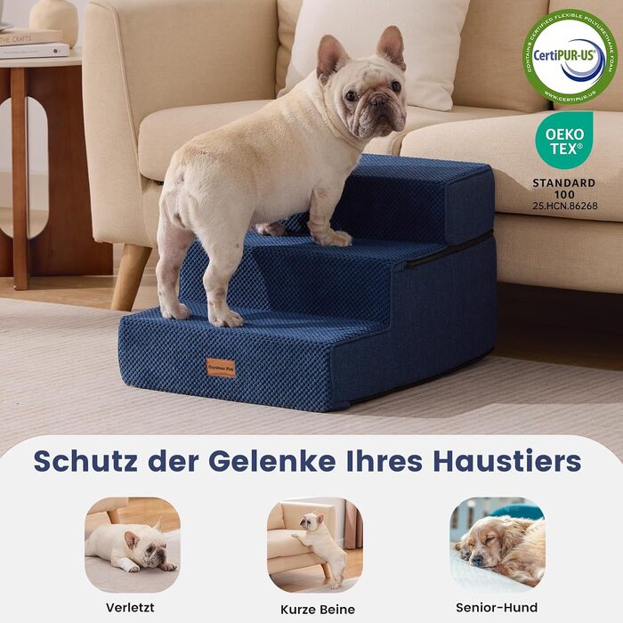 Сходи для собак Gardner Pet 2-в-1, 3 сходинки, регульована висота 23/36 см, синій колір
