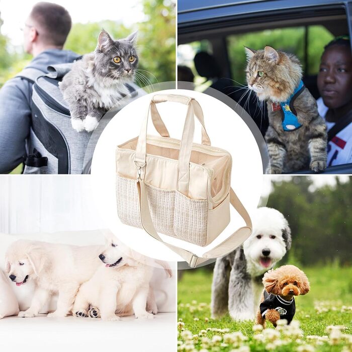 Сумка-переноска для тварин, універсальна, з бавовняного канвасу, для подорожей, дихаюча, портативна, кремового кольору