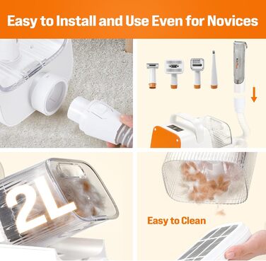 Набір для догляду за собаками Kitplus: 11 інструментів, потужність 12000 Па, LED-дисплей, об'єм контейнера 2 л