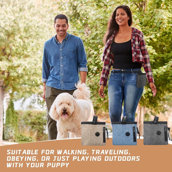 Набір з 3 мішечків для собак Leckerlibeutel, миючих, з поясом та диспенсером для відходів, іграшка для тварин, контейнер для сухого корму та ласощів, 2 способи носіння