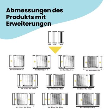 Захисні ворота для дітей Safety 1st Auto Close – автоматичне закривання, без свердління, 73–80 см (розширюється до 136 см), двостороння фіксація, білий метал