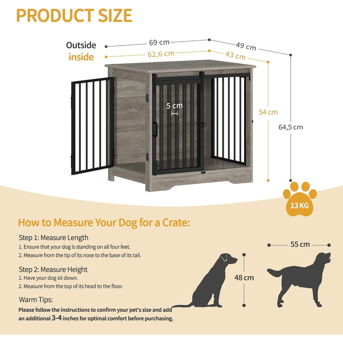 Сучасний вольєр для собак Hzuaneri DFC84305B, 69x49x64.5 см, з 2 дверцятами, для собак маленьких, середніх та великих порід, вольєр-тумба для дому