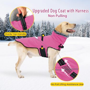 Водонепроникний собачий плащ IANZIMAU з шлейкою, зимовий, флісовий, з відбиваючими елементами, для маленьких, середніх та великих собак, сіро-зелений (M, Рожевий)