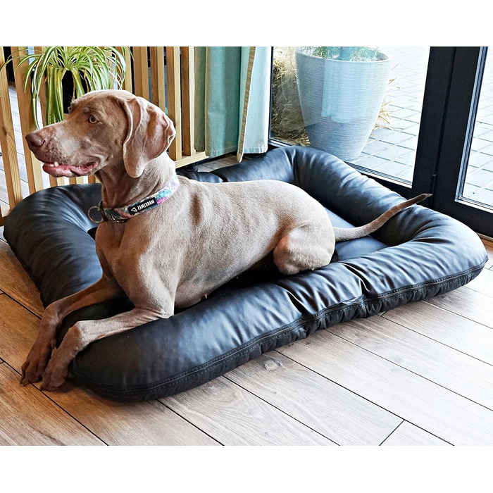 4L Textil Ella - Лежанка для собак великих порід, штучна шкіра, водостійка, 110x90 см, чорна