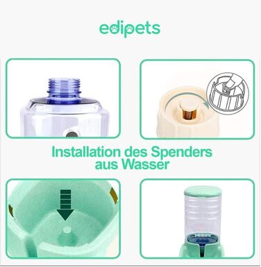 Edipets автоматична годівниця та поїлка для котів і собак, 2 в 1, 3.8 л, зелена