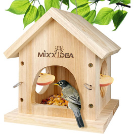 Годівниця для птахів Mixxidea з дерева, багатофункціональна годівниця для диких птахів, підвісна, з кедрової деревини, легко чистити та заповнювати, дерев'яного кольору