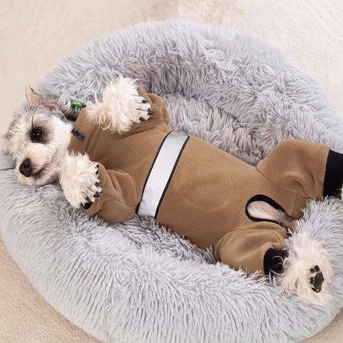 Теплий зимовий пуховик для маленьких собак, флісовий комбінезон з регулюванням, колір світло-коричневий, розмір M