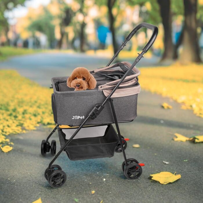 Складаний візок для тварин Tierwagen для собак та котів, легкий та компактний, знімний кошик, темно-персиковий/темно-сірий