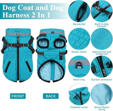 Водонепроникний зимовий одяг для собак з інтегрованим шлейкою, теплий, для маленьких, середніх та великих собак, колір зелений