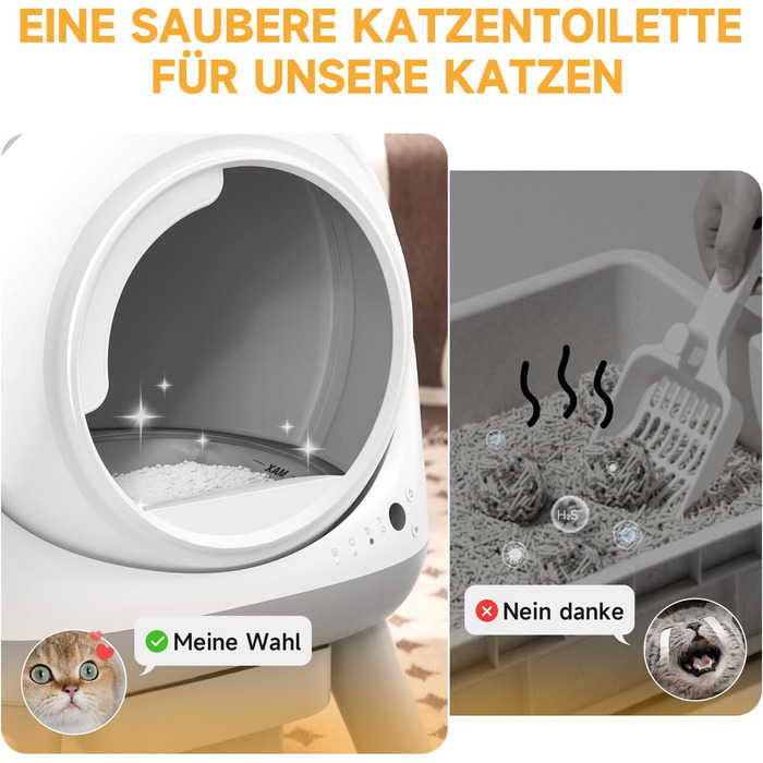 Автоматичний лоток для котів ELS PET з самоочищенням, захистом від розльоту, керуванням через додаток, без запаху, з килимком для котячого туалету та пакетами для сміття (для кількох котів) (Чорний та Сірий) (Білий Сірий)