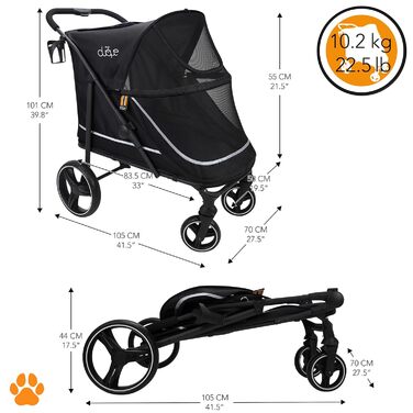 Buggy для собак MY DUQUE CHAMP XL – великий, для великих собак, чорний, з дощем, місцем для напоїв та вантажним відсіком (50кг)