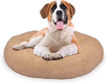 Лежак для собак Mediashop Peaceful Pooch XL 109 см, бежевий, плюш, знімний і водовідштовхувальний чохол, антиковзкий, ортопедичний, для великих собак