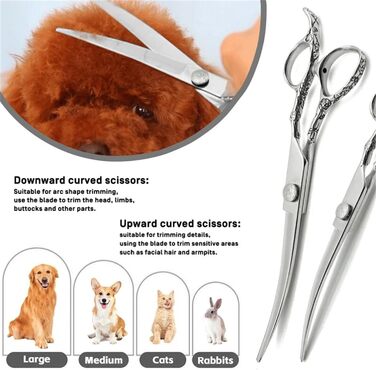 Професійна ножиця для грумінгу собак 7,5 дюймів: набір ножиць для догляду за собаками (вигнуті, прямі, розріджувальні)