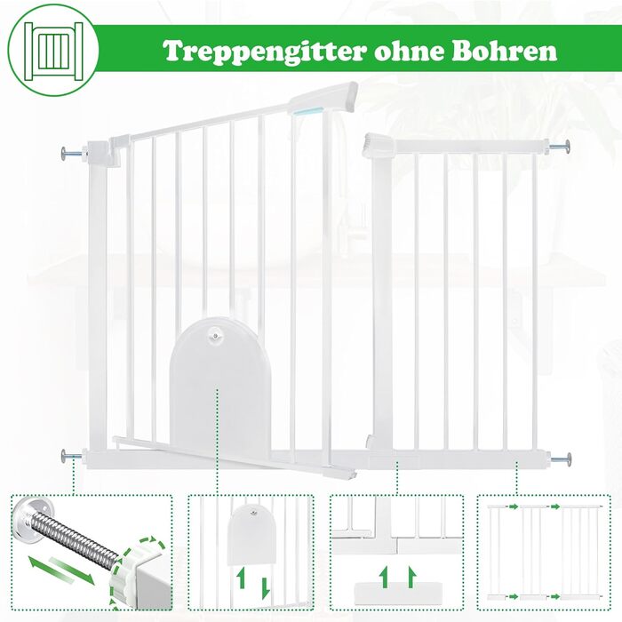 Захисні ворота для дітей та домашніх тварин SUBTLETY з дверцятами для котів, розширювані, без свердління, 85-95 см, білий