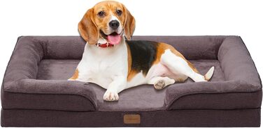 Ортопедичне ліжко для собак великих порід 139x110x21 см, з високощільним губчатим наповнювачем, для здорових суглобів, знімний водонепроникний чохол, зручне, неслизьке, коричневе XL