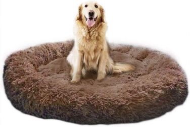 М'яке ліжко-софа для собак Deluxe, кругла, з плюшу, 60 см, коричнева. Підходить для великих та екстра-великих собак та котів. З вологостійким дном.