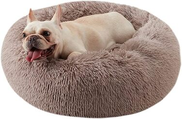 Кругле ліжко для собак та котів Chickw1, тепле м'яке ліжко-пончик, зручна база, неслизьке, для маленьких, середніх та великих собак (70см, світло-коричневе)