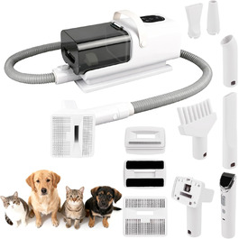3-в-1 Машина для стрижки собак з пилососом, машинка для стрижки котів та собак з 6 гребінцями, пилосос для собак 2.2л з щіткою, фен для собак з 13 інструментами, 3 режими повітря, холодний/гарячий потік