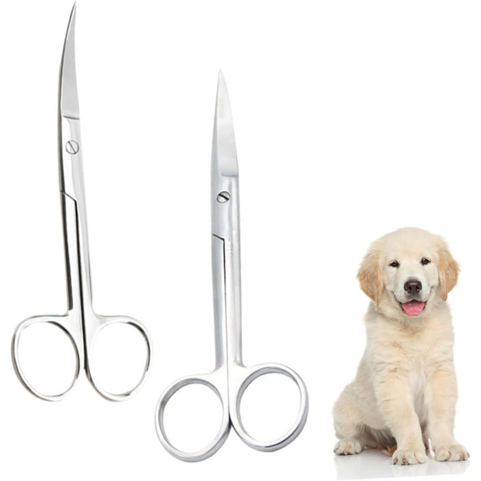 Ножиці для грумінгу тварин з нержавіючої сталі з прямим та вигнутим лезом, ергономічні ручки, для професійного грумінгу та домашнього використання