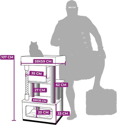 Дряпка для котів Petrebels Lodge 107 см, стійка, з XXL лежаком, для літніх котів, бежевий/кремовий колір