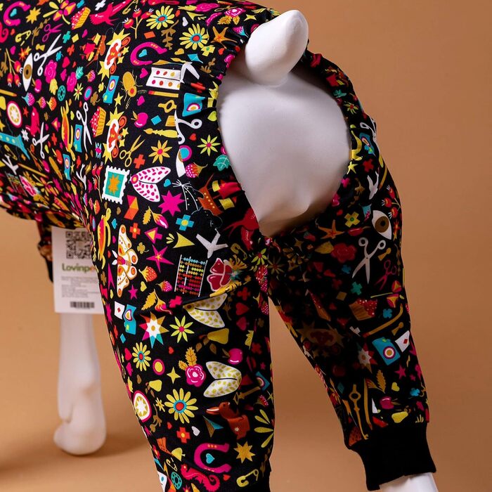 Піжама для собак LovinPet з повним покриттям, чорний кант, серветкова техніка, захист від УФ, після операцій (Large)