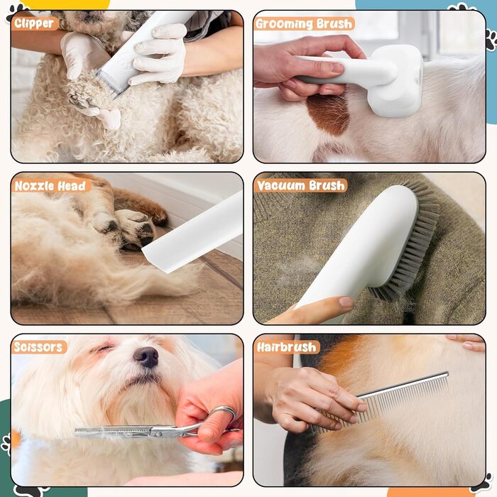 Пылесос для домашних животных 2.5л, тихий 48дБ, для собак и кошек, набор для груминга, включая триммер, щетку и инструменты для чистки. (С розеткой US)
