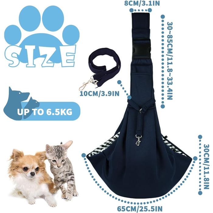 Сумка-переноска для тварин, регульована переноска для собак, реверсивна переноска для маленьких собак до 7 кг, переноска для собак, переноска для собак для прогулянок та активностей на відкритому повітрі (Темно-синій)