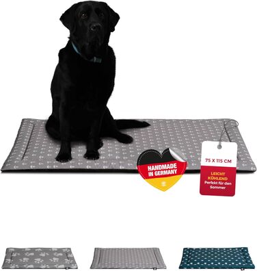 Літня подушка для собак HS-Hundebett® з бавовни з наповнювачем та антиковзким покриттям XS – М'яка подушка для собак на літо – Пральна та довговічна – Легка літня подушка для собак – Виготовлено в Німеччині (Сірий якорь, 75x115 см)