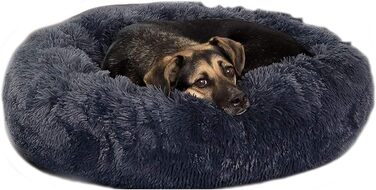 Кругле ліжко для собак та котів, м'яке, плюшеве, темно-сіре, 70 см