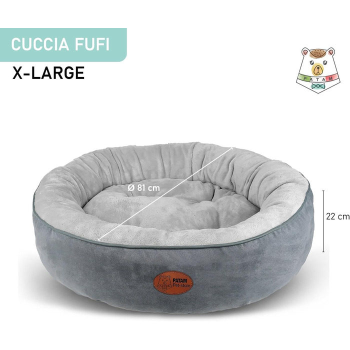 Ліжко для собак та котів Fufi Grey, кругле, велике (⌀ 81 см), з м'якими краями, неслизьке, знімне, машинне прання