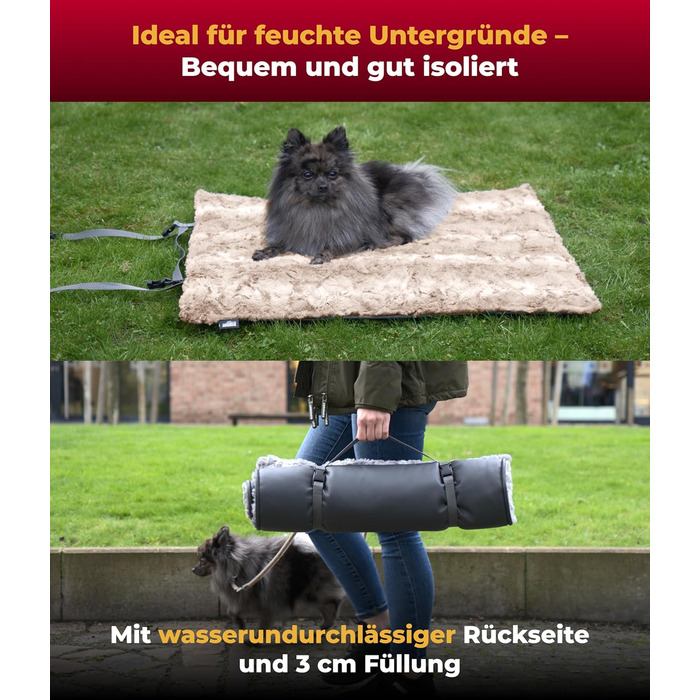 Водонепроникна лежанка-ковдра для собак HS-Hundebett Outdoor S 55x75 см, 3 см наповнювач, для подорожей і дому, тауп, вироблено в Німеччині