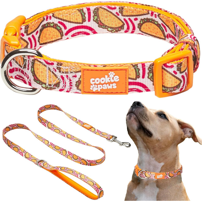 Комплект повідця та нашийника Cookie Paws для великих собак, м'який неопрен, регульований, швидке кріплення, дихаючий, легке очищення, стильний дизайн
