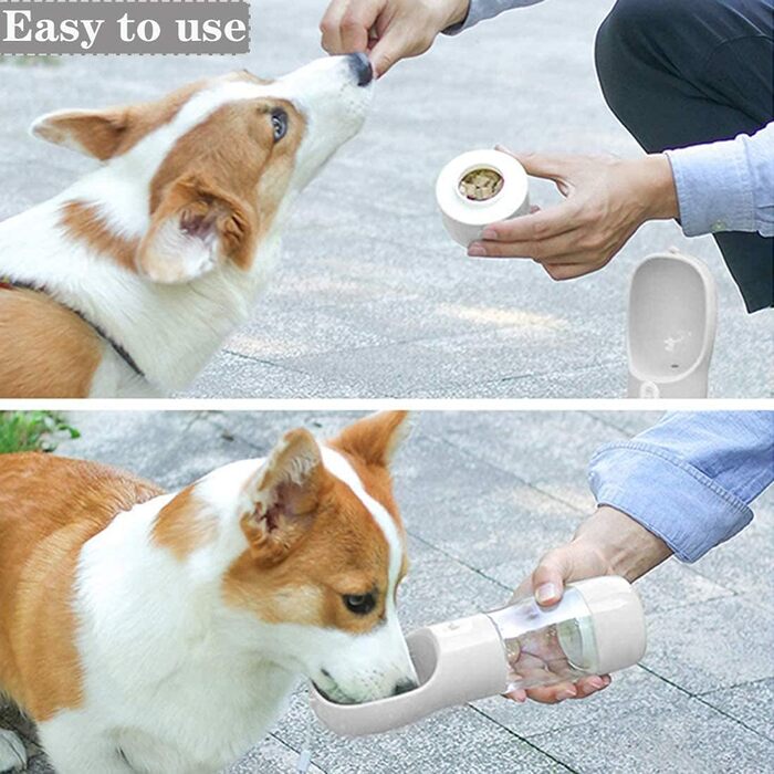 Yiflin 3-в-1 портативна пляшка для собак з мискою та контейнером для корму, дорожня пляшка-дозатор для прогулянок, походів та пиття