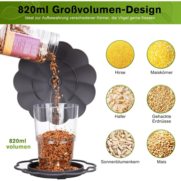 Кормушка для птахів на підвіску, 820мл, сіра. Складана годівниця для птахів, вологостійка, з пластику, для балкона та саду