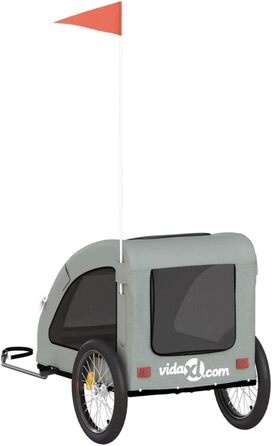 Фасба Причіп для собак, велосипедний причіп для тварин, причіп для собак з відбивачами та прапором, причіп для котів та домашніх тварин, сірий, Оксфордська тканина та метал, 137 x 68 x 72 см (Д x Ш x В)