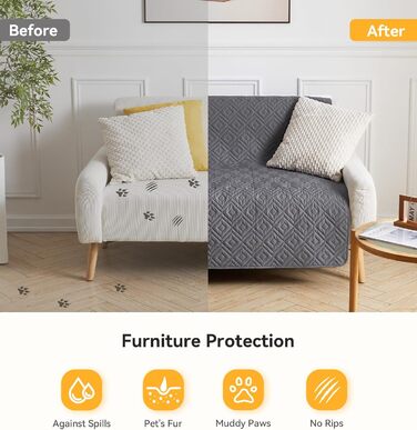 Водонепроникний килимок для собак, антиковзкий та пральний, ковдра для собак та котів, захисна ковдра від шерсті та подряпин для дивану, ліжка, автокрісла (Сірий, 127x152 см)