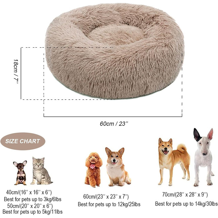 М'яке ліжко для собак та котів, маленьке, зручне, плюшеве, коричневе (60 см), з неслизьким дном, машинного прання