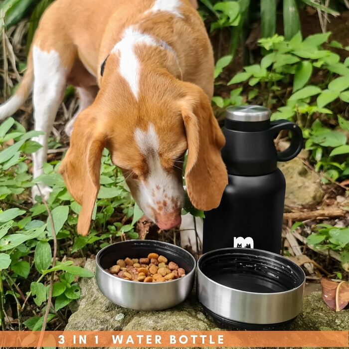 Пляшка для води Miracle Pets для собак, дорожня термобутилка 1 л, BPA-free, з мискою, аксесуари для цуценят, чорна з кришкою