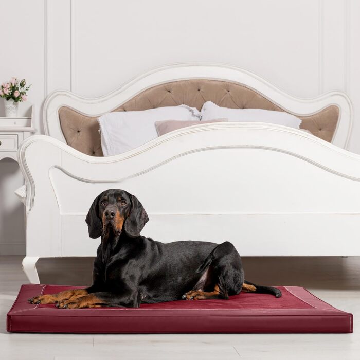 Ортопедичний лежак для собак Tierlando® Carlos VIP Ortho-Medic, 80x60 см, штучна шкіра, віскоеластична піна, темно-червоний