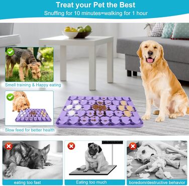 Килимок для собак VOOWO для пошуку їжі, силіконовий килимок-лежанка для собак, миска для повільного годування, килимок для годування собак Slow Feeder, для малих, середніх та великих собак (фіолетовий, великий)